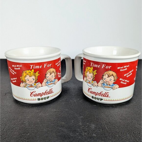 Campbells Soup ~Time For Campbells Soup Mugs Set 2  1998 Houston Harvest Vintage - Picture 3 of 4